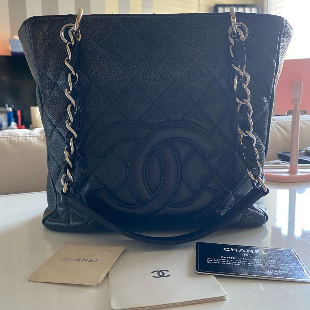 Chanel petite shopping bag used condition black